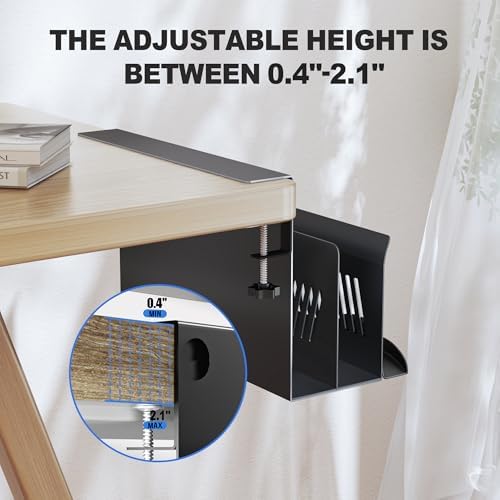 Litwaro Desk Side Storage Organizer, 2 Tier Laptop Holder Clamp on Desk Organizer, No Drill Laptop Mount with Magnetic Pen Holder, Hanging Desk Organizer Fits Flat Edge Table 0.4" to 2.1" (Black) - Image 3