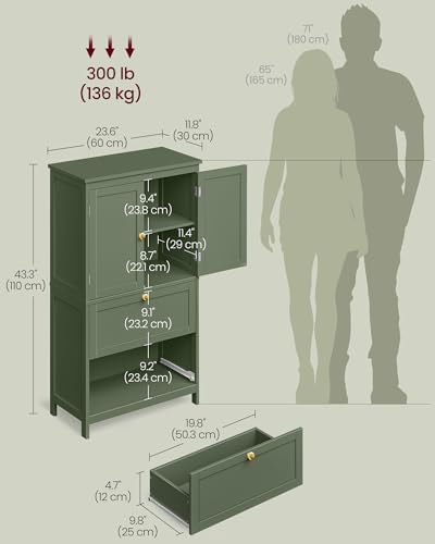 VASAGLE Bathroom Floor Cabinet with 2 Doors, 2 Drawers, Forest Green - Image 3