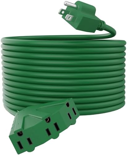 PLUGTUL 100FT Outdoor Extension Cord with Multiple Outlets | 14 Gauge, 3-Outlet, SJTW, 15A 14AWG 1875W SJTW, ETL Listed - Great for Christmas Decoration Lights, Green by PLUGTUL