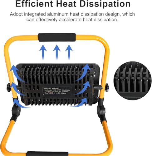 10000LM LED Work Light, 100W 6500K Portable Work Light with Stand, IP66 Waterproof Flood Light with 13.1FT Cord, Construction Lighting for Job Site Repairing Workshop Garage, Gifts for Men - Image 6