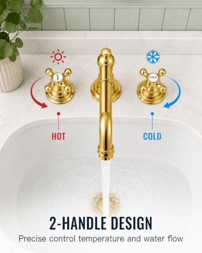 gotonovo Bathroom Faucet 3 Hole Vintage, Polish Gold, Hot Cold Label - Image 3