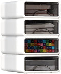 Desk Organizer with Drawers, Stackable Storage Drawers with Compartments Desktop Organization for Office Supplies, Makeup, Pencils, Tape, Erasers, Paperclips, Chargers (4 Pack White) by ZZFENGKR