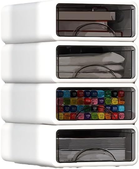Desk Organizer with Drawers, Stackable Storage Drawers with Compartments Desktop Organization for Office Supplies, Makeup, Pencils, Tape, Erasers, Paperclips, Chargers (4 Pack White) by ZZFENGKR