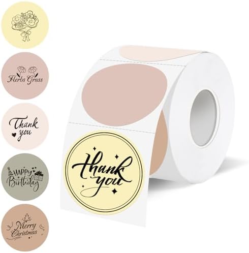 1.5 inch Round Thermal Label,Morandi Thermal Sticker Labels,Direct Thermal Printer Label for DIY Logo Design,Thanks Card,500 Labels/1 Roll by Unknown