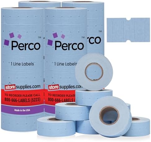 Perco 1 Line Blue Labels - 32,000 Blank Price and Date Gun Labels for Perco Lite, X, Plus and Pro 1 Line Price and Date Guns - 32 Rolls, 4 Sleeves - Made in USA by Perco