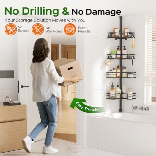 HAMITOR Shower Caddy Tension Pole, 4-Tier Rustproof Bathroom Organizer - Image 6