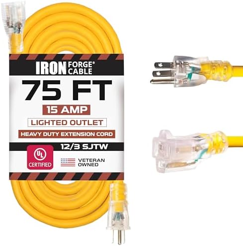 Iron Forge Cable 12 Gauge Heavy Duty Extension Cord, 75 Ft - Yellow SJTW by IronForgeCable