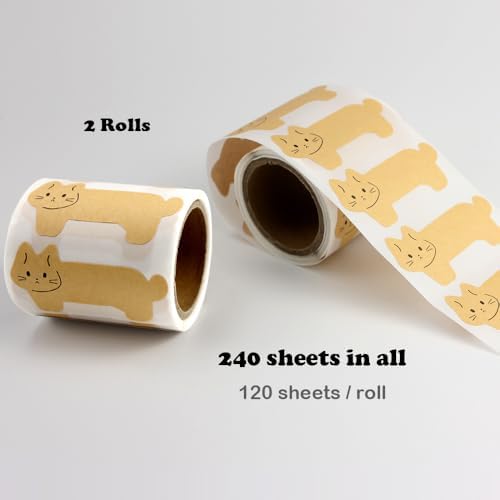 Cute Cat Name Stickers 2 Rolls Blank Brown Kraft Full Adhesive Sticky Notes 240 Pcs Writable Sealing Sticker Labels for Jars Lids Food Containers Canning BottlesGift Baking Packaging (Small cat) - Image 2