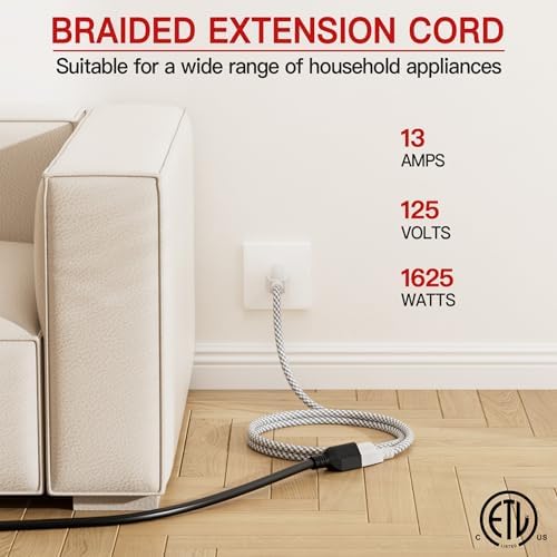 Skrizcable 16/3 3 FT Braided Extension Cord Indoor, 3 Prong Power Cable - Image 3