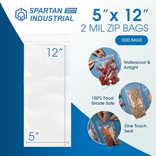 5” X 12” (1000 Count) 2 Mil Clear Reclosable Zip Plastic Poly Bags - Image 2