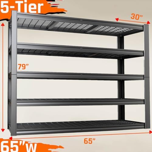 30" D Storage Shelves, 65" W Garage Shelving Heavy Duty Metal Adjustable Garage Shelves, 5 Tier Shelving Units Industrial Shelving, 65" W x 30" D x 79" H - Image 2