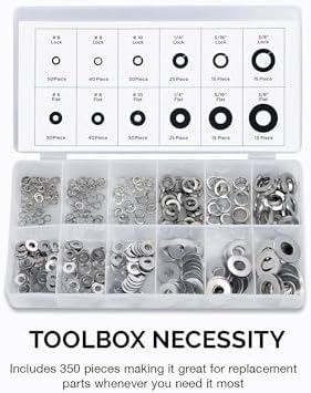 NEIKO 50400A Stainless Steel Lock and Flat Washer Assortment | 350 Piece Set | 12 Different Sizes in Spring Lock and Flat Design | Prevent Loose Fasteners - Image 5