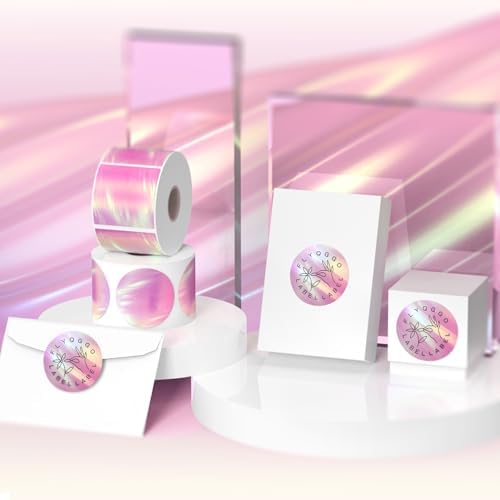 2" Holographic Thermal Sticker Labels, 500 Pcs Round Printable Thermal Waterproof Sticker Rainbow Glitter for Logo Design, Price/Name Tag, Barcode, DIY Custom, Aurora Dark Purple, 500 Labels/Roll - Image 3