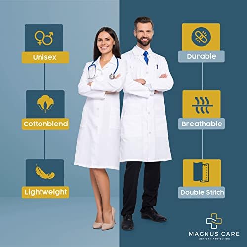 Magnus Care Professional Lab Coat for Women & Men, White Unisex Labcoat, Cotton Poly Medical Doctor Nurse Med Laboratory Coat - Image 3