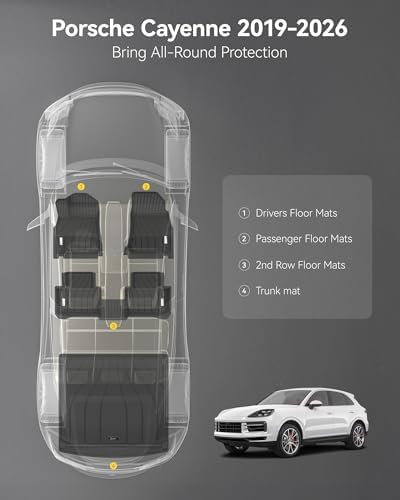 3W Floor Mats &Cargo Liner for Porsche Cayenne 2019-2026 Black All Weather - Image 2