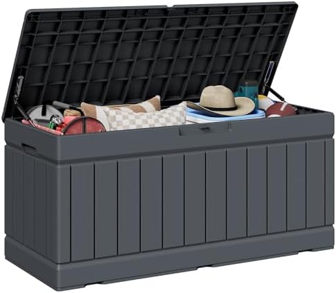 JUMMICO 78 Gallon Deck Box Waterproof Resin Outdoor Storage Box by JUMMICO