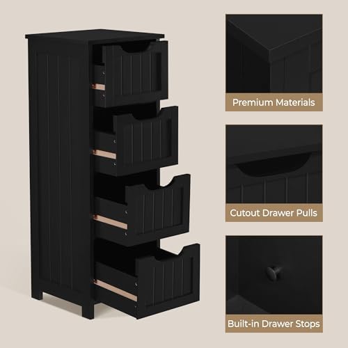 Yaheetech Bathroom Storage Cabinet, 12" W Slim 4-Drawer Design, Black - Image 5