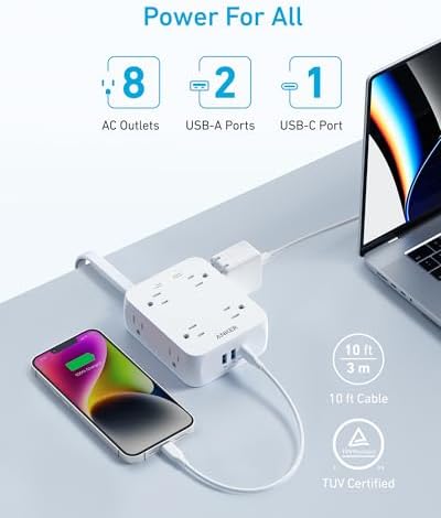 Anker Power Strip with 2000J Surge Protector, 10ft Outlet Extender, 20W 8AC - Image 2
