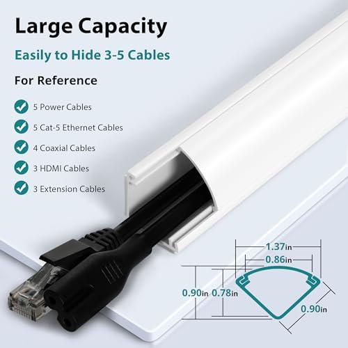 ZhiYo 15ft Corner Cable Hider for 3-5 Cords, Wall & Floor Cord Hider White - Image 2