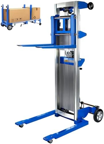 Material Lift Winch Stacker, 123'' Manual Material Lifts, Heavy Duty Pallet Truck Dolly with Adjustable Fork,6 Wheels, Adjustable Straddle Hand Winch Lift Trucks for Warehouse, Factory, Load 410 Lbs by Unknown
