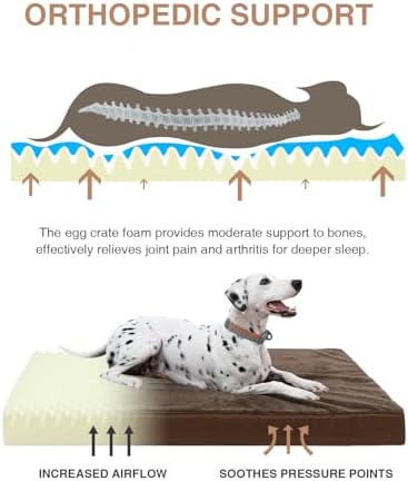 KSIIA Orthopedic Dog Bed for Large Dogs with Waterproof Lining, Brown,35x22 - Image 2