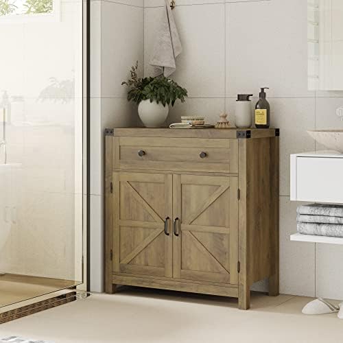 HOSTACK Kitchen Storage Cabinet, Farmhouse Coffee Bar Cabinet, Rustic Brown - Image 5