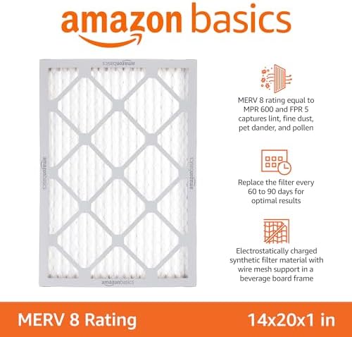 Amazon Basics 14x20x1 Air Filter, MERV 8 AC Furnace Filters, Allergen Control , Electrostatic, Removes Dust Pollen and Lint, 6-Pack (Actual Size: 13.75" x 19.75" x 0.75") - Image 2
