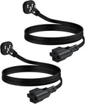 Flat Plug 3Ft Short Extension Cord, 90-Degree Plug Low Profile Power Adapter, 3-Prong Indoor Grounded Small Extension Cord Black 16AWG 13A 1625W 2 Pack by LitStar