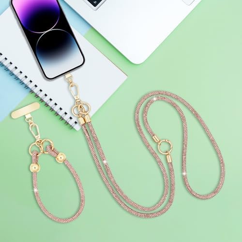 Crystal Phone Strap Crossbody and Wrist Lanyard, Anti Theft Layered & Wrist Strap Cell Phone Neck for Women - Image 6