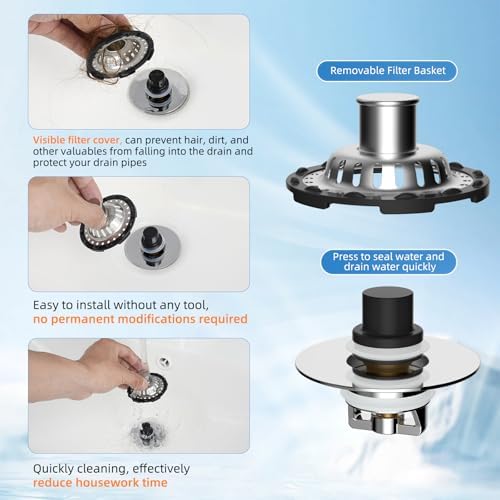 Universal Bathtub Drain Stopper, 2PCS Metal Shower Hair Catcher, Chrome - Image 5