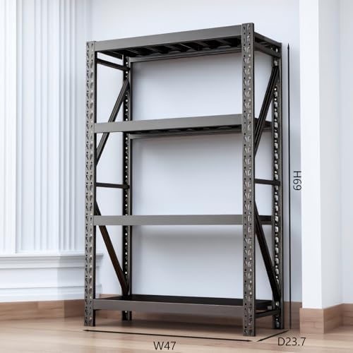 Heavy Duty Warehouse Shelving 4-Tier Industrial Steel Storage Shelves, 2600LB Capacity Per Shelf, Adjustable Shelves for Garage/Factory/Commercial Use (Black, W47*D23.7*H69) - Image 2