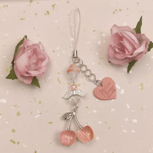 Phone Charms Strap Cute Cherry CellPhone Straps Aesthetic Pink Red Black BlueCherry Phone Chain for Camera Keychain Bag Pendant Decor Gift - Image 6