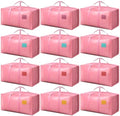 12 Pack Moving Bags with Full-Open Side Zipper, Extra Large 93L Heavy Duty Waterproof Foldable Storage Totes for College Dorm, Moving & Home Organization Pink by RMOHRO