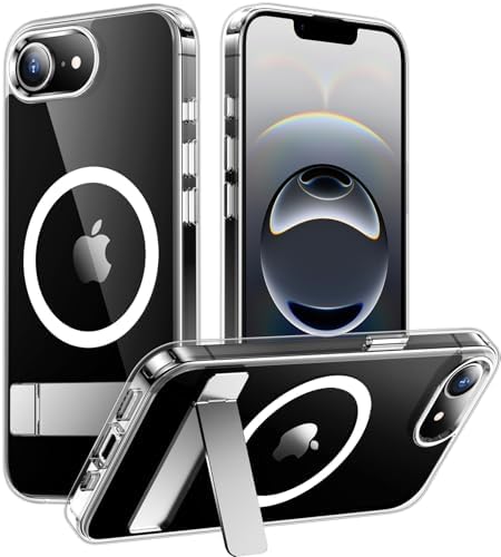 Temdan Magnetic Compatible with iPhone 17e Case & iPhone 16e Case,[Built-in Invisible Kickstand][Compatible with MagSafe][Military Grade Shockproof] Slim Thin Clear Phone Case for iPhone 16e/17e 6.1" by Temdan
