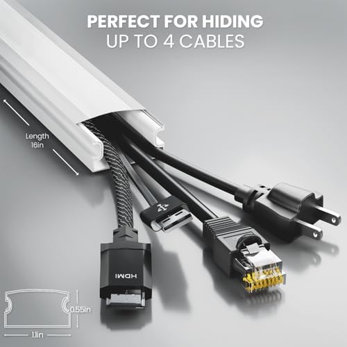 EVEO Cable Hider Wall 306” - Cable Raceway Cord Hider - Wire Covers for Cords on Wall, Cord Cover, Wall Cable Hider, Cable Concealer, Wire Hiders for TV on Wall - 20X (L16 W1.1 H0.55) - Large | White - Image 3