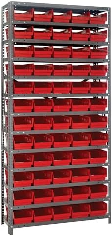 Quantum Storage Systems 1875-104RD Solid Heavy Duty 13 Shelves 60 Economy Red Bins 75" H x 36" W x 18" D by QuantumStorageSystems