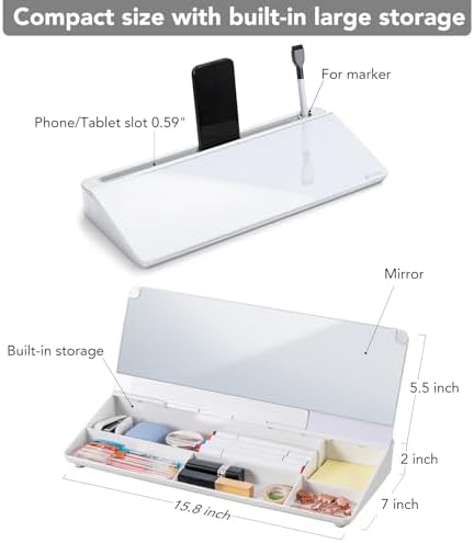 Varhomax Glass Desk Whiteboard with Built-in Mirror, Desktop Organizer - Image 5