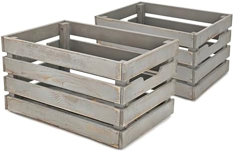 Gray Wooden Crates are Mainly Suitable for Storage, Tool Crate, Wine Crate, Camping, and Other Multi-Purpose. Rustic Style, They are Sturdy and Durable, set of 2 Length of 17.7 inches. by WUERMU