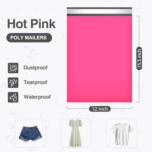 UCGOU Poly Mailers 12x15.5 Inch Hot Pink 100 Pack Medium Shipping Bags - Image 2