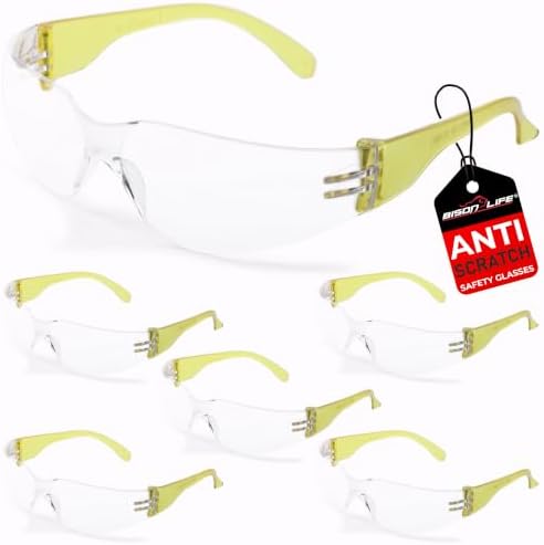 BISON LIFE Clear/Yellow Safety Glasses for Men & Women, ANSI Z87.1, 6 Pack by BisonLife