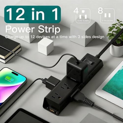 Power Strip Surge Protector with 12 Outlets, Flat Plug Extension Cord 10FT - Image 2