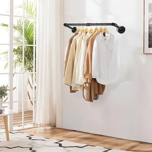 Wall Mount Iron Clothing Rack, Black Steel Laundry Room Drying Rack, Space Saving Coat Closet, 50 lbs Capacity (47 x 11 in) - Image 3