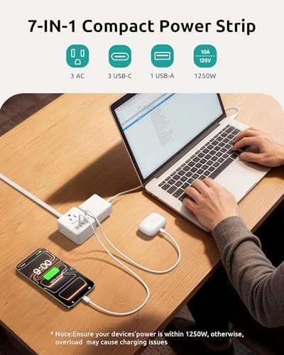 NUTICT 360° Rotating Flat Plug Power Strip with 3AC Outlets and 4 USB Ports - Image 3
