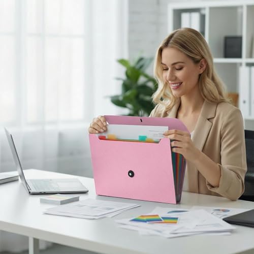 Accordion File Organizer, Accordion Folder for Sorting Documents and Papers, 13 Pockets Expanding File Storage Organizer for Hospital Bag Essentials, Home, Travel and Office Use (Pink) - Image 7
