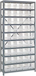 Quantum Storage Systems 1275-202CL Solid Heavy Duty 10 Shelves 45 Store-More Clear Bins 75" H x 36" W x 12" D by QuantumStorageSystems