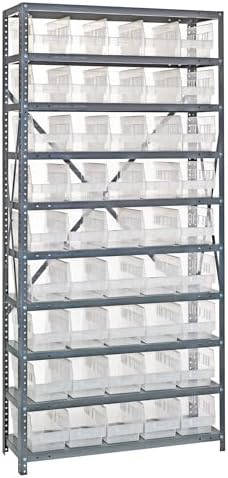 Quantum Storage Systems 1275-202CL Solid Heavy Duty 10 Shelves 45 Store-More Clear Bins 75" H x 36" W x 12" D by QuantumStorageSystems
