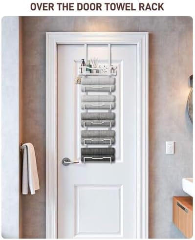 Aetyord Hanging Towel Racks for Bathroom No Drill - Over The Door 6-Tier Bath Towel Storage Organizer for Small Bathrooms - Back Door Large Tiered Towel Holder Hanger for Rolled Towels RV Camper White - Image 3