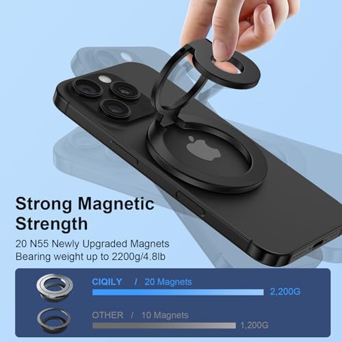 Magnetic Phone Ring Holder for MagSafe Gym Phone Grip Stand Finger Ring Kickstand Dual-Sided Magnetic Stand for iPhone 18 17 16 Pro Max 16 15 14 13 12 Pro Max,Samsung,Compatible for Wireless Car Mount - Image 4