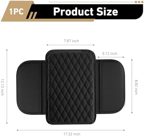 Center Console Cover, Armrest Cushion with 2 Storage Bags, Microfiber Leather Waterproof Pad for Car SUV Truck, Universal Interior Accessories (Black) - Image 2