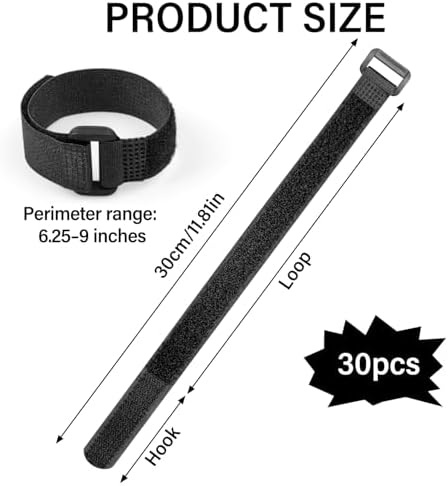 30pcs Reusable Cable Ties 12 Inch - Hook and Loop Cinch Straps for Wire Management - Heavy Duty Cord Organizer & Wire Ties for Electronics, PC, Home & Office - Image 2